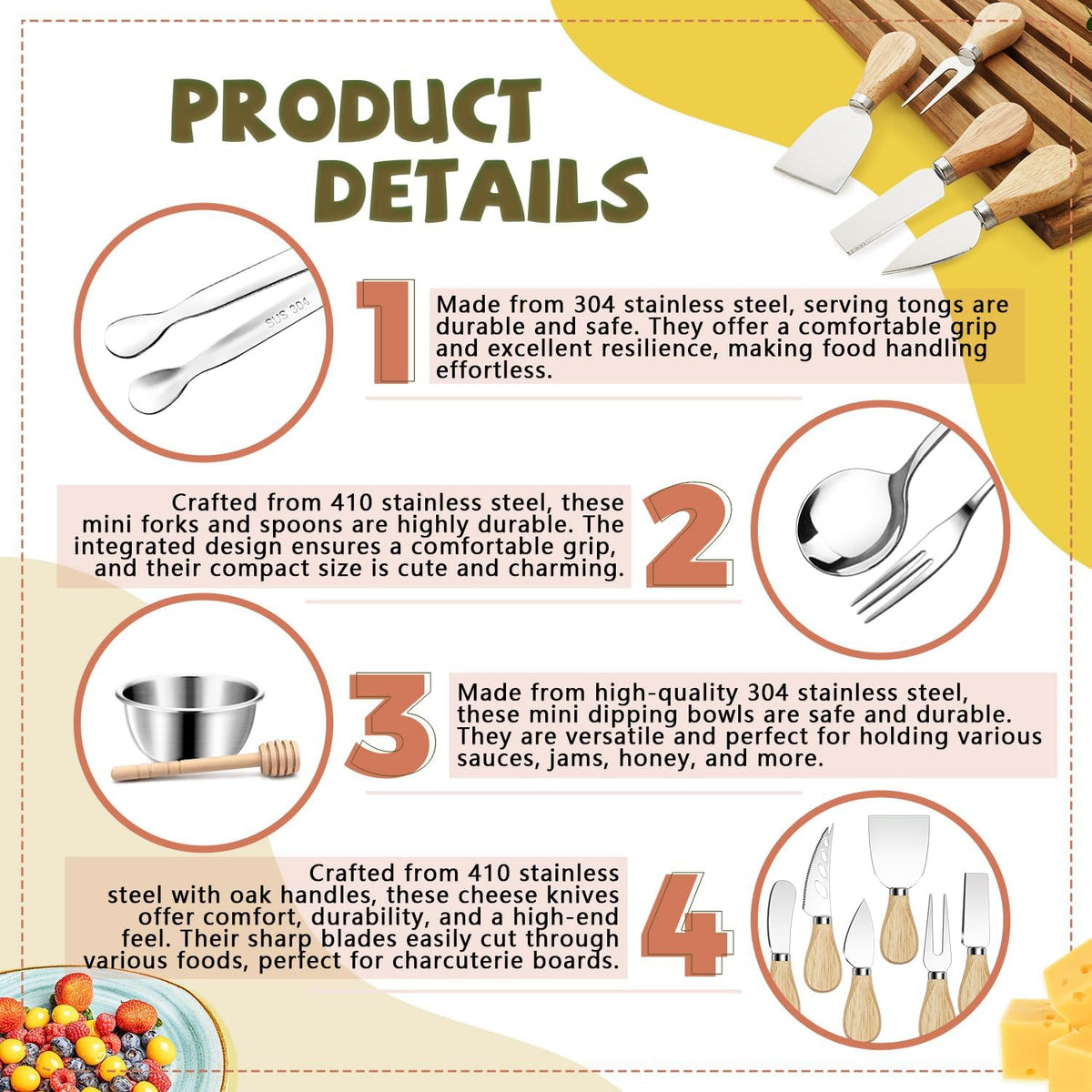 Charcuterie Boards Accessories Gold Charcuterie Utensils Cheese Butter Spreader Knife Set Small Serving Tongs Forks and Spoons Dipping Bowls Honey Dippers Toothpick Flags for Party Platter Making