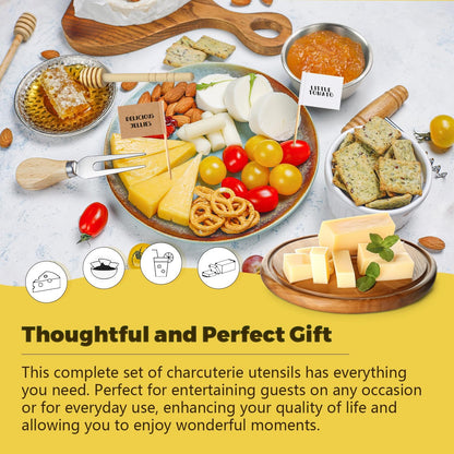 Charcuterie Boards Accessories Gold Charcuterie Utensils Cheese Butter Spreader Knife Set Small Serving Tongs Forks and Spoons Dipping Bowls Honey Dippers Toothpick Flags for Party Platter Making
