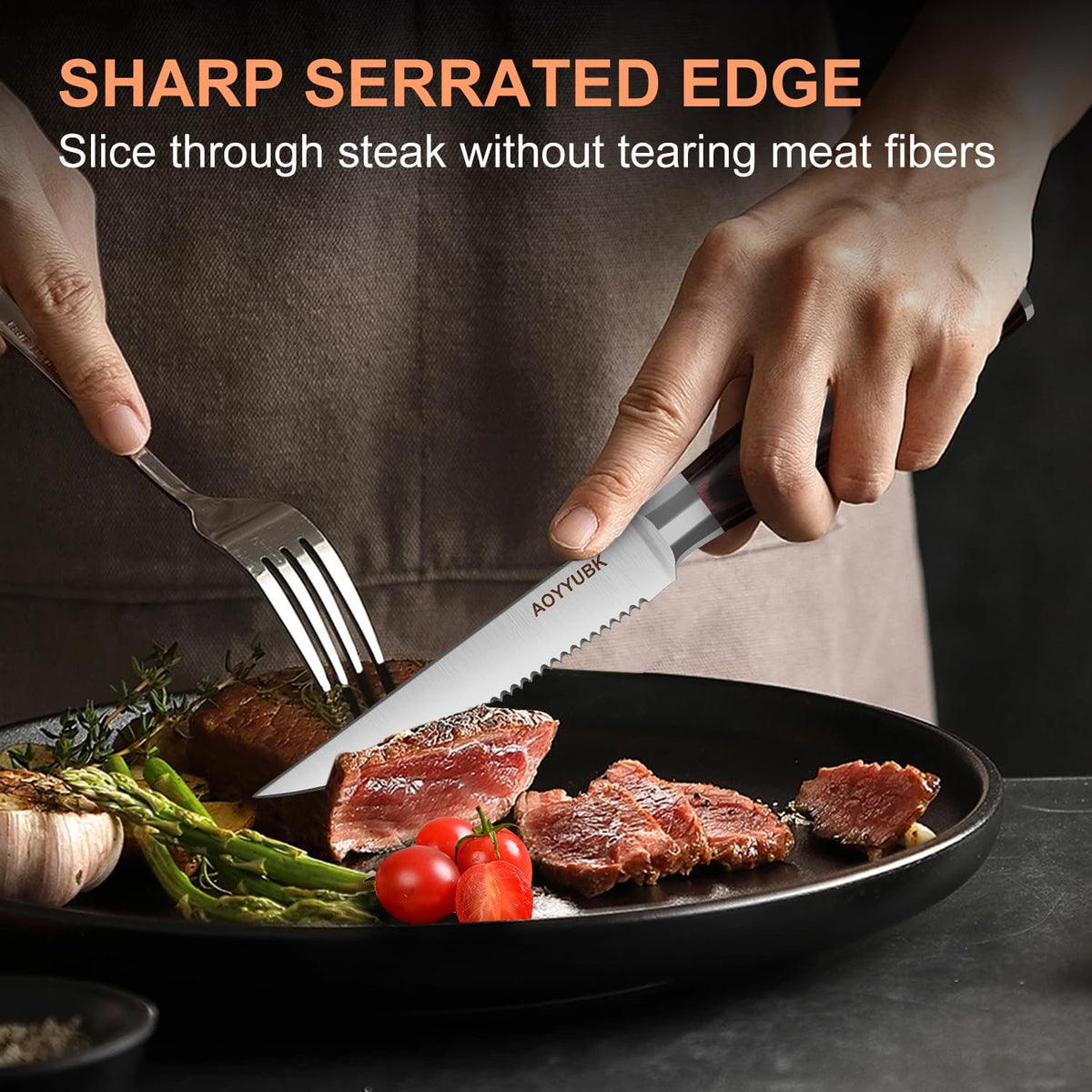 Steak Knives Set of 4, 4.5 Inch Serrated Steak Knife with Pakkawood Handle, High Carbon Stainless Steel Sharp Dinner Knives for Cutting Thick Meat, Steak BBQ, Gift Box