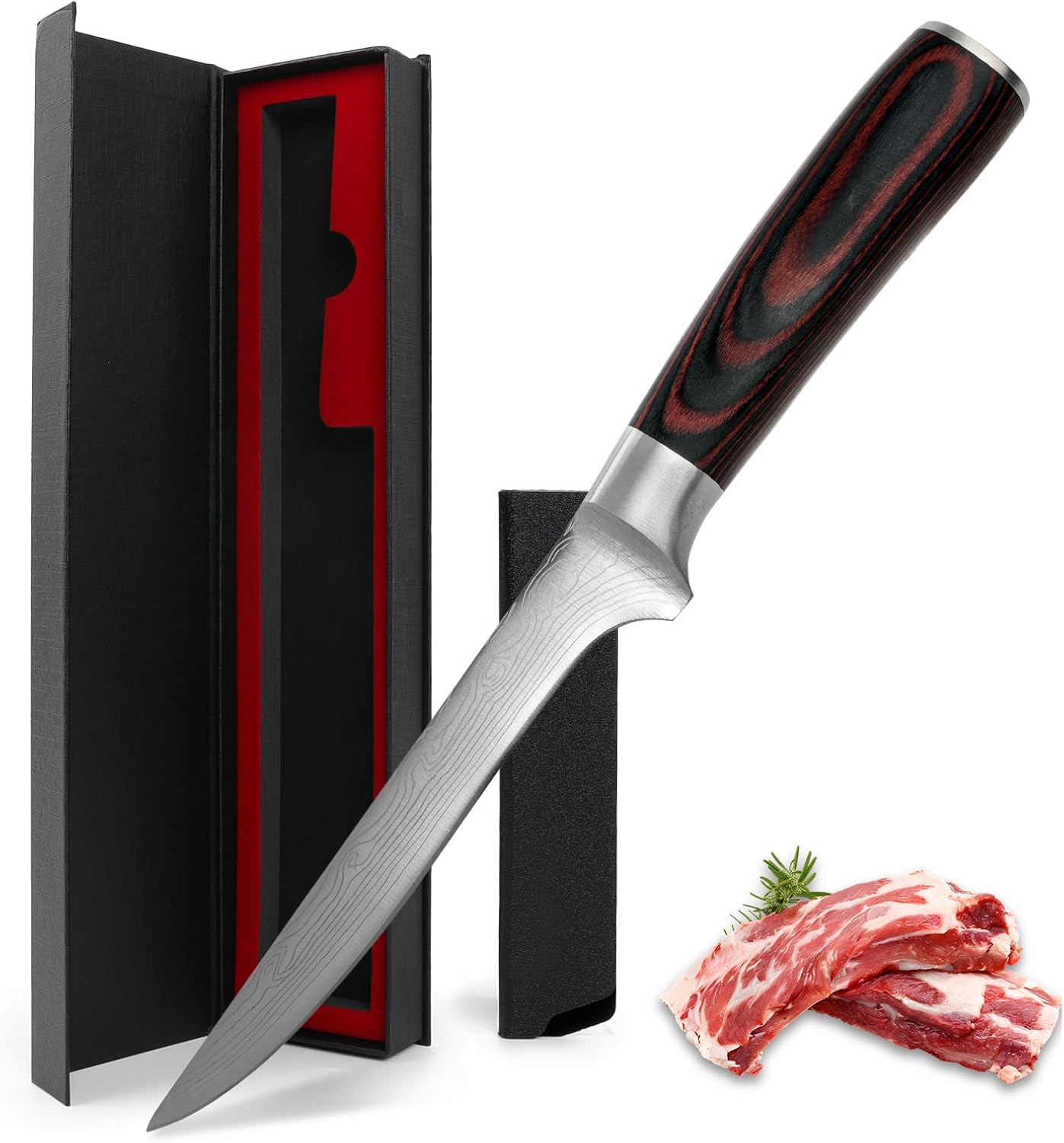Steak Knives Set of 4, 4.5 Inch Serrated Steak Knife with Pakkawood Handle, High Carbon Stainless Steel Sharp Dinner Knives for Cutting Thick Meat, Steak BBQ, Gift Box