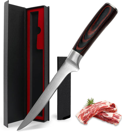 Steak Knives Set of 4, 4.5 Inch Serrated Steak Knife with Pakkawood Handle, High Carbon Stainless Steel Sharp Dinner Knives for Cutting Thick Meat, Steak BBQ, Gift Box