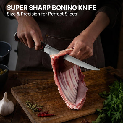 Steak Knives Set of 4, 4.5 Inch Serrated Steak Knife with Pakkawood Handle, High Carbon Stainless Steel Sharp Dinner Knives for Cutting Thick Meat, Steak BBQ, Gift Box