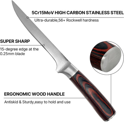 Steak Knives Set of 4, 4.5 Inch Serrated Steak Knife with Pakkawood Handle, High Carbon Stainless Steel Sharp Dinner Knives for Cutting Thick Meat, Steak BBQ, Gift Box