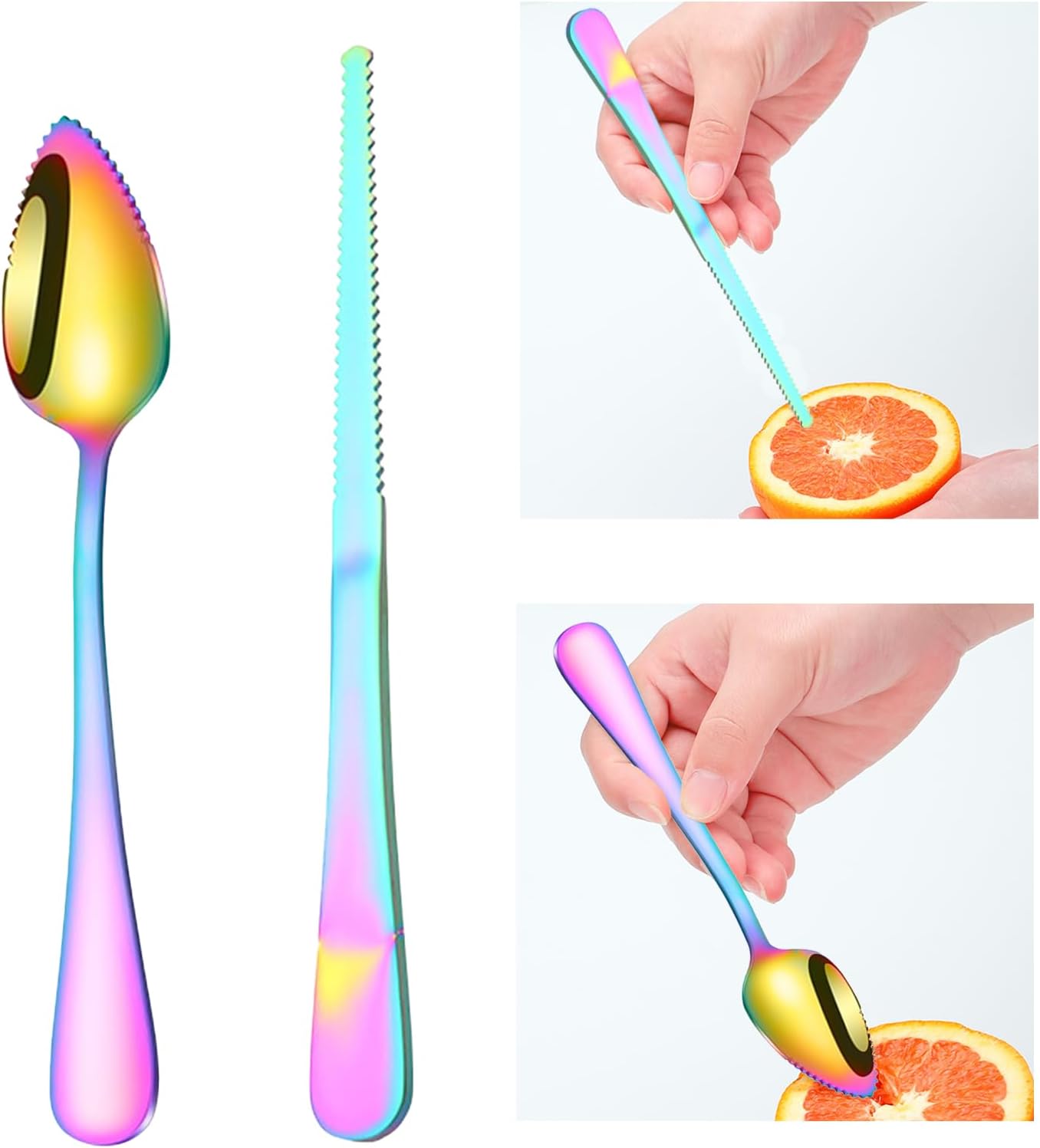 Grapefruit Spoons 2 Pieces Set, 1 Stainless Steel Spoon and 1 Knife with Titanium Plating, Grapefruit Utensils Tool