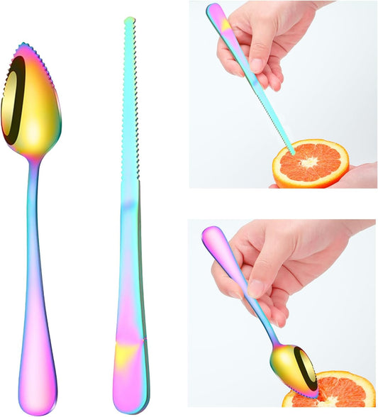 Grapefruit Spoons 2 Pieces Set, 1 Stainless Steel Spoon and 1 Knife with Titanium Plating, Grapefruit Utensils Tool