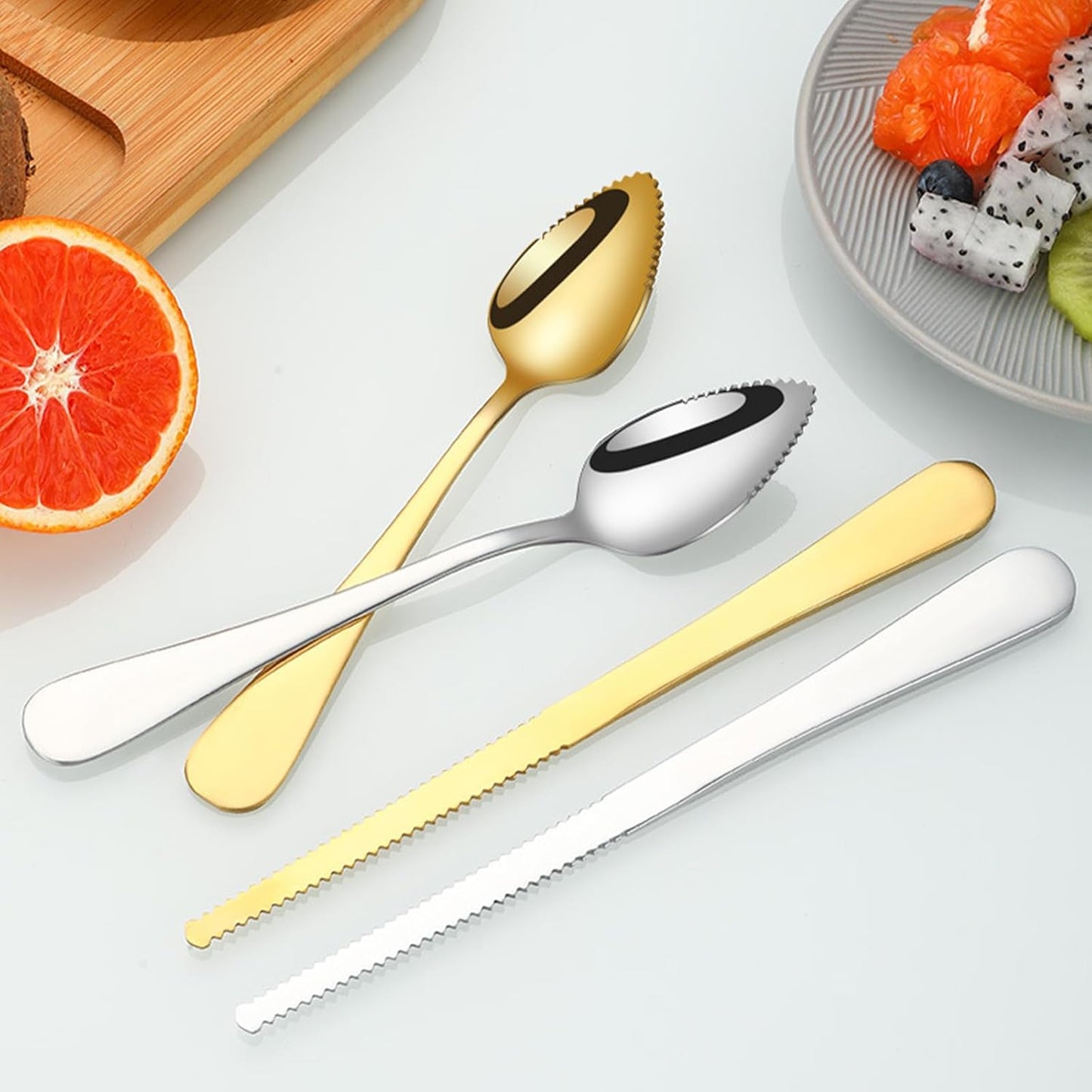 Grapefruit Spoons 2 Pieces Set, 1 Stainless Steel Spoon and 1 Knife with Titanium Plating, Grapefruit Utensils Tool