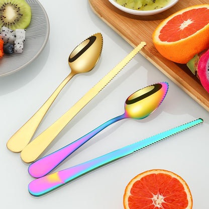 Grapefruit Spoons 2 Pieces Set, 1 Stainless Steel Spoon and 1 Knife with Titanium Plating, Grapefruit Utensils Tool