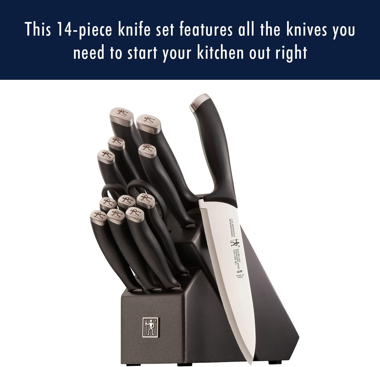 Silvercap 14 Piece Knife Block Set, German-Engineered, Black | Kitchen Knife Set with Wood Block, Informed by 100+ Years of Mastery, Dishwasher Safe, Ergonomic Handles