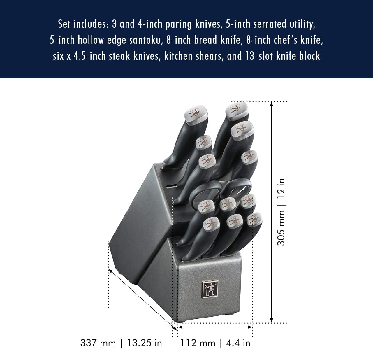 Silvercap 14 Piece Knife Block Set, German-Engineered, Black | Kitchen Knife Set with Wood Block, Informed by 100+ Years of Mastery, Dishwasher Safe, Ergonomic Handles