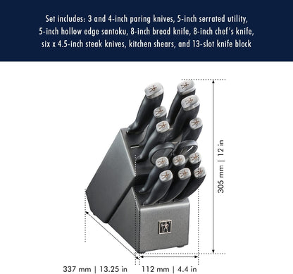 Silvercap 14 Piece Knife Block Set, German-Engineered, Black | Kitchen Knife Set with Wood Block, Informed by 100+ Years of Mastery, Dishwasher Safe, Ergonomic Handles