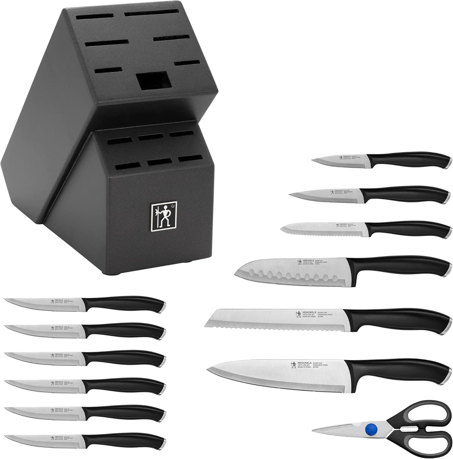 Silvercap 14 Piece Knife Block Set, German-Engineered, Black | Kitchen Knife Set with Wood Block, Informed by 100+ Years of Mastery, Dishwasher Safe, Ergonomic Handles
