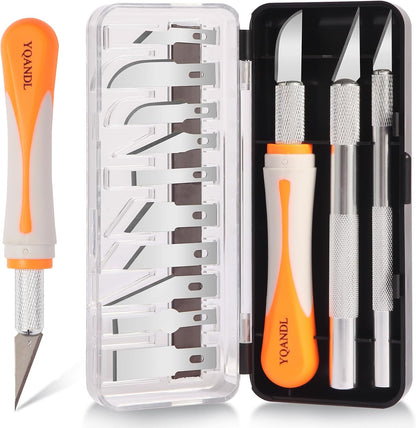 16-Piece Exacto Knife Set: 3 Hobby Knives &13 Industrial-Grade SK5 Steel Blades - Professional Craft Knife Set for DIY, Leather Craft, Pumpkin Carving