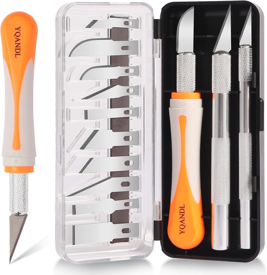 16-Piece Exacto Knife Set: 3 Hobby Knives &13 Industrial-Grade SK5 Steel Blades - Professional Craft Knife Set for DIY, Leather Craft, Pumpkin Carving