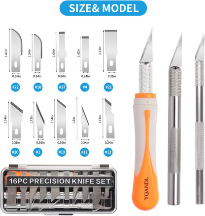 16-Piece Exacto Knife Set: 3 Hobby Knives &13 Industrial-Grade SK5 Steel Blades - Professional Craft Knife Set for DIY, Leather Craft, Pumpkin Carving