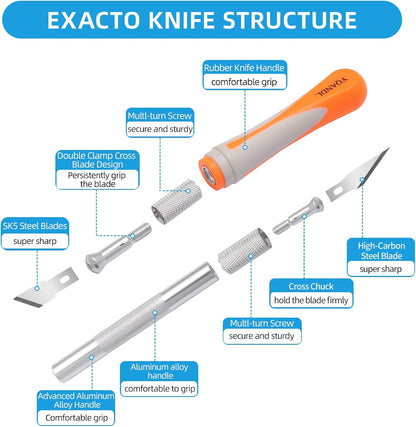 16-Piece Exacto Knife Set: 3 Hobby Knives &13 Industrial-Grade SK5 Steel Blades - Professional Craft Knife Set for DIY, Leather Craft, Pumpkin Carving