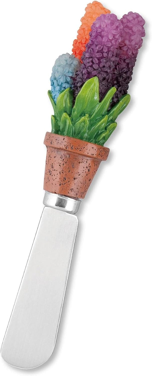 Flower Bouquet Cheese Spreaders, Hand-Painted Resin Handles with Stainless Steel Blades for Spreading Cream Cheese, Butter, and Jam, Assorted Designs, Set of 4
