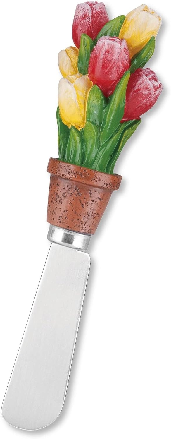 Flower Bouquet Cheese Spreaders, Hand-Painted Resin Handles with Stainless Steel Blades for Spreading Cream Cheese, Butter, and Jam, Assorted Designs, Set of 4