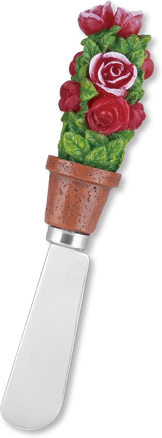 Flower Bouquet Cheese Spreaders, Hand-Painted Resin Handles with Stainless Steel Blades for Spreading Cream Cheese, Butter, and Jam, Assorted Designs, Set of 4