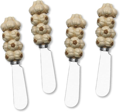Flower Bouquet Cheese Spreaders, Hand-Painted Resin Handles with Stainless Steel Blades for Spreading Cream Cheese, Butter, and Jam, Assorted Designs, Set of 4