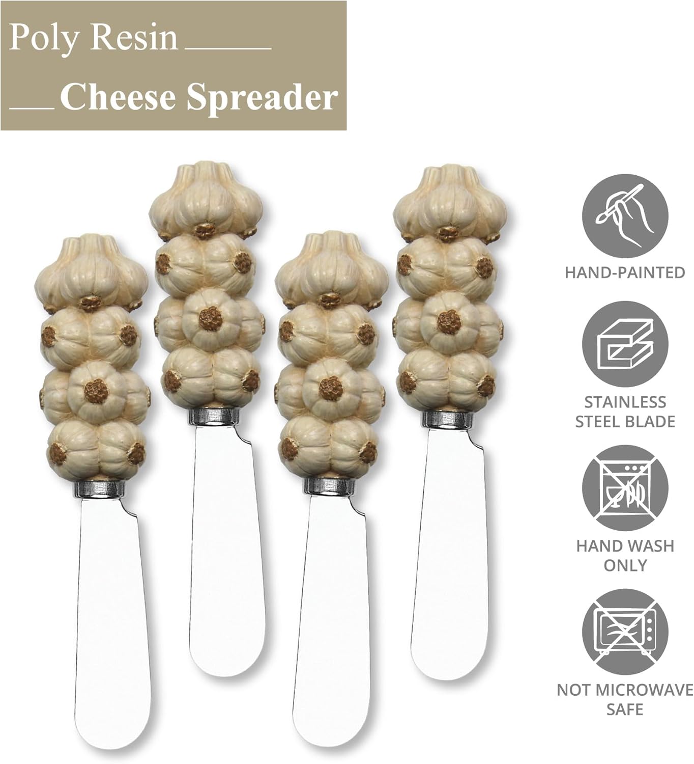 Flower Bouquet Cheese Spreaders, Hand-Painted Resin Handles with Stainless Steel Blades for Spreading Cream Cheese, Butter, and Jam, Assorted Designs, Set of 4