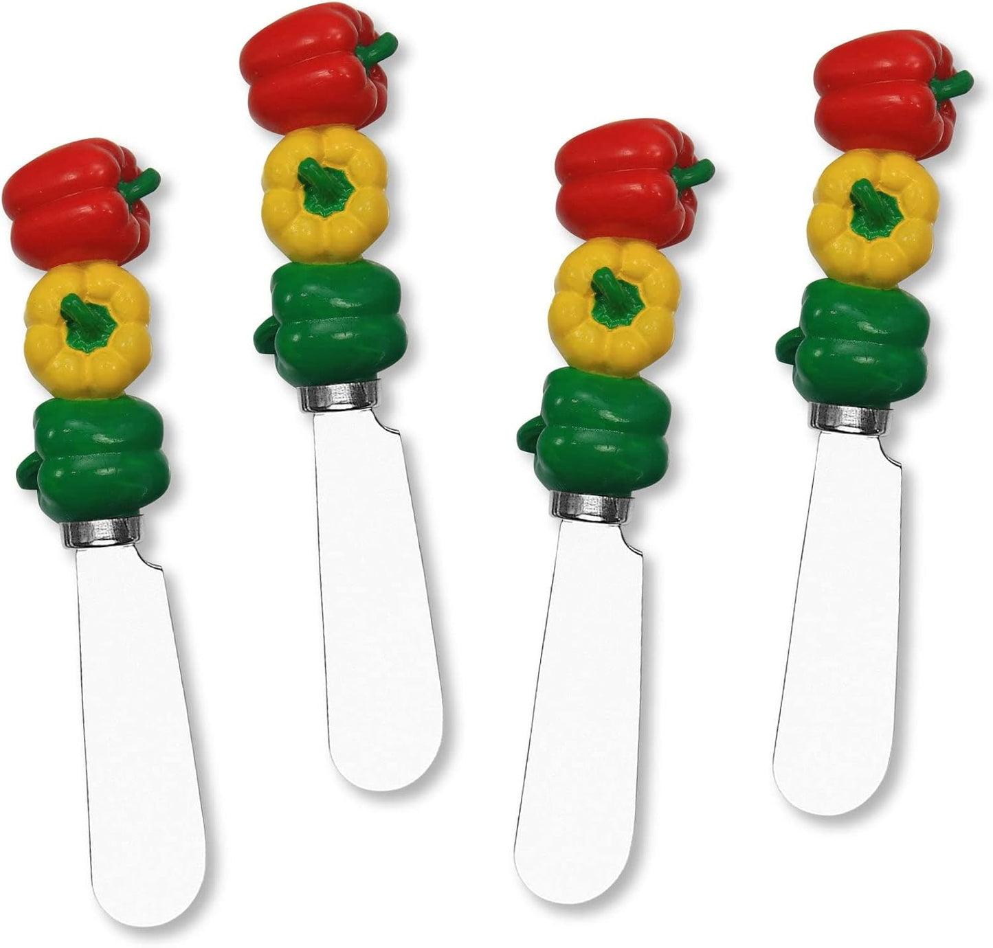 Flower Bouquet Cheese Spreaders, Hand-Painted Resin Handles with Stainless Steel Blades for Spreading Cream Cheese, Butter, and Jam, Assorted Designs, Set of 4