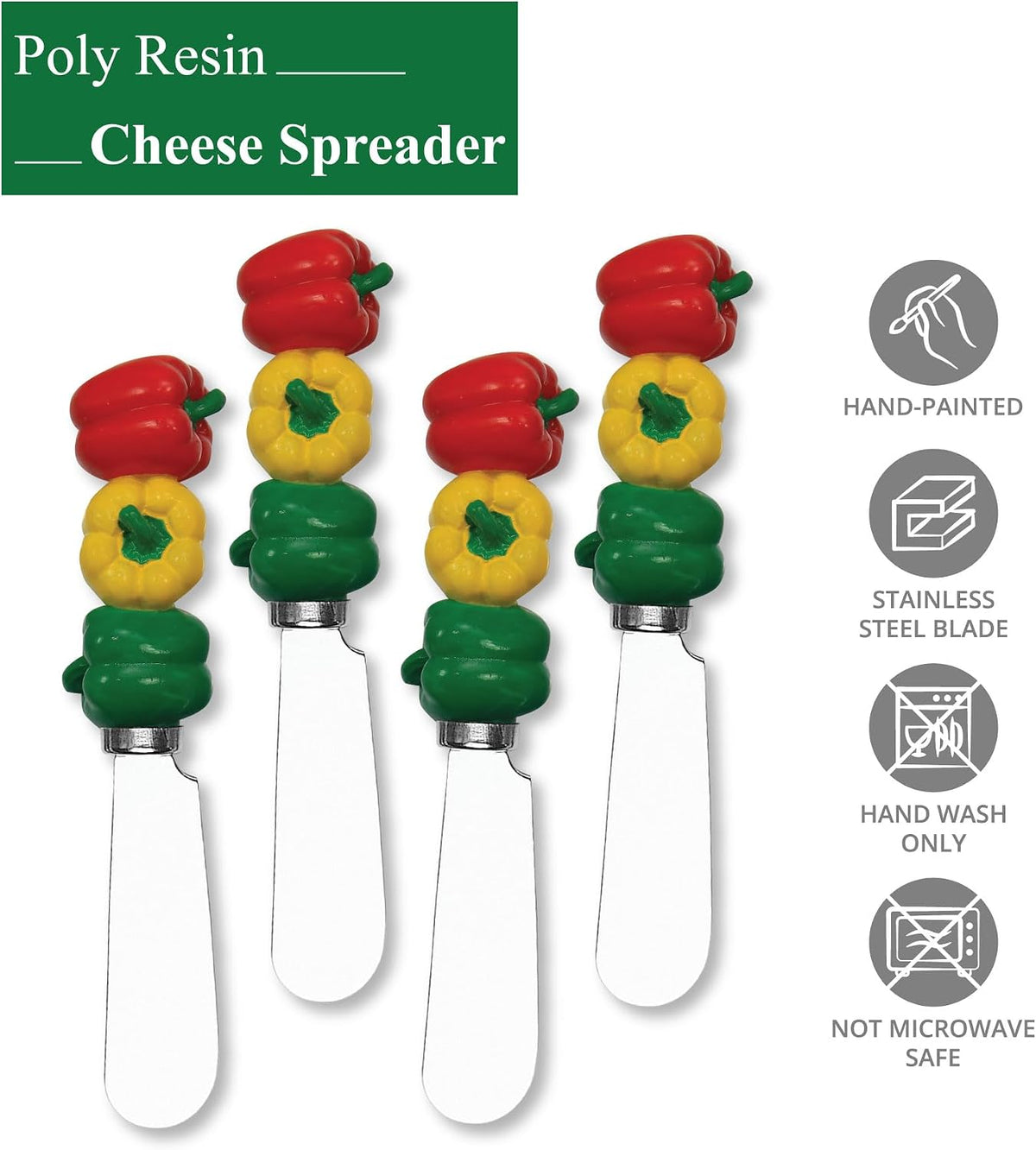 Flower Bouquet Cheese Spreaders, Hand-Painted Resin Handles with Stainless Steel Blades for Spreading Cream Cheese, Butter, and Jam, Assorted Designs, Set of 4