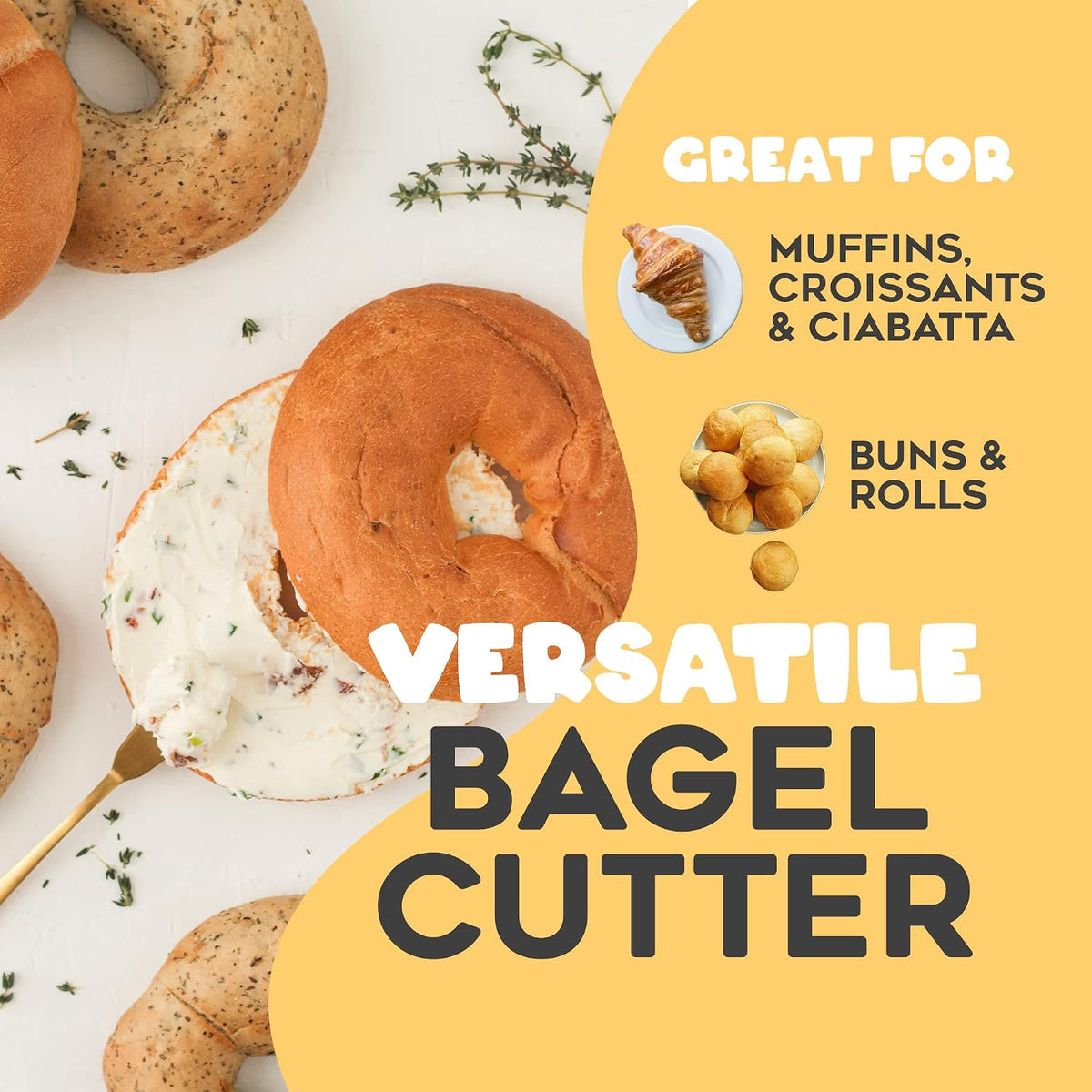 Bagel Slicer, Durable Kitchen Gadgets. Bagel Cutter with Knife for All Bagel Sizes, Dishwasher-Safe Bagel Cutter Slicer for Home, Bakeries, Coffee Shops, & more. (White)