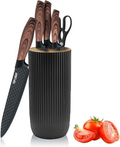 Knife Set, 6-Piece Black Kitchen Knife Set for Home, Anti-Rust Non-stick Stainless Steel Sharp Chef Knife Set with Universal Knife Block for Kitchen, Ergonomical Design (Black)