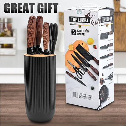 Knife Set, 6-Piece Black Kitchen Knife Set for Home, Anti-Rust Non-stick Stainless Steel Sharp Chef Knife Set with Universal Knife Block for Kitchen, Ergonomical Design (Black)