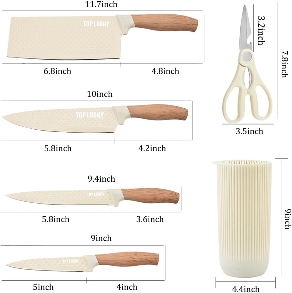 Knife Set, 6-Piece Black Kitchen Knife Set for Home, Anti-Rust Non-stick Stainless Steel Sharp Chef Knife Set with Universal Knife Block for Kitchen, Ergonomical Design (Black)