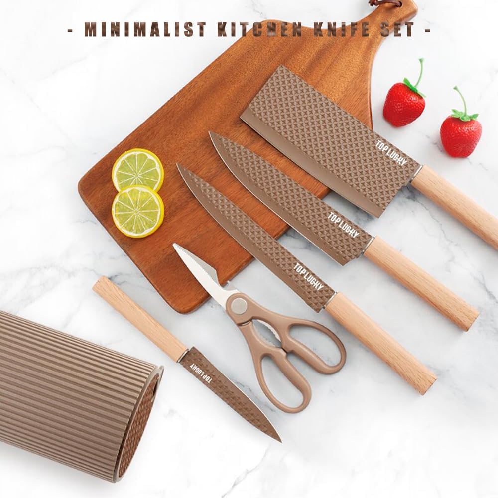 Knife Set, 6-Piece Black Kitchen Knife Set for Home, Anti-Rust Non-stick Stainless Steel Sharp Chef Knife Set with Universal Knife Block for Kitchen, Ergonomical Design (Black)