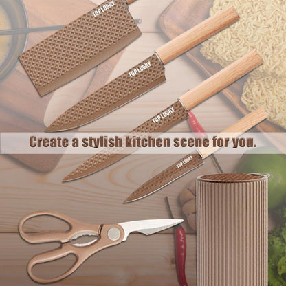 Knife Set, 6-Piece Black Kitchen Knife Set for Home, Anti-Rust Non-stick Stainless Steel Sharp Chef Knife Set with Universal Knife Block for Kitchen, Ergonomical Design (Black)