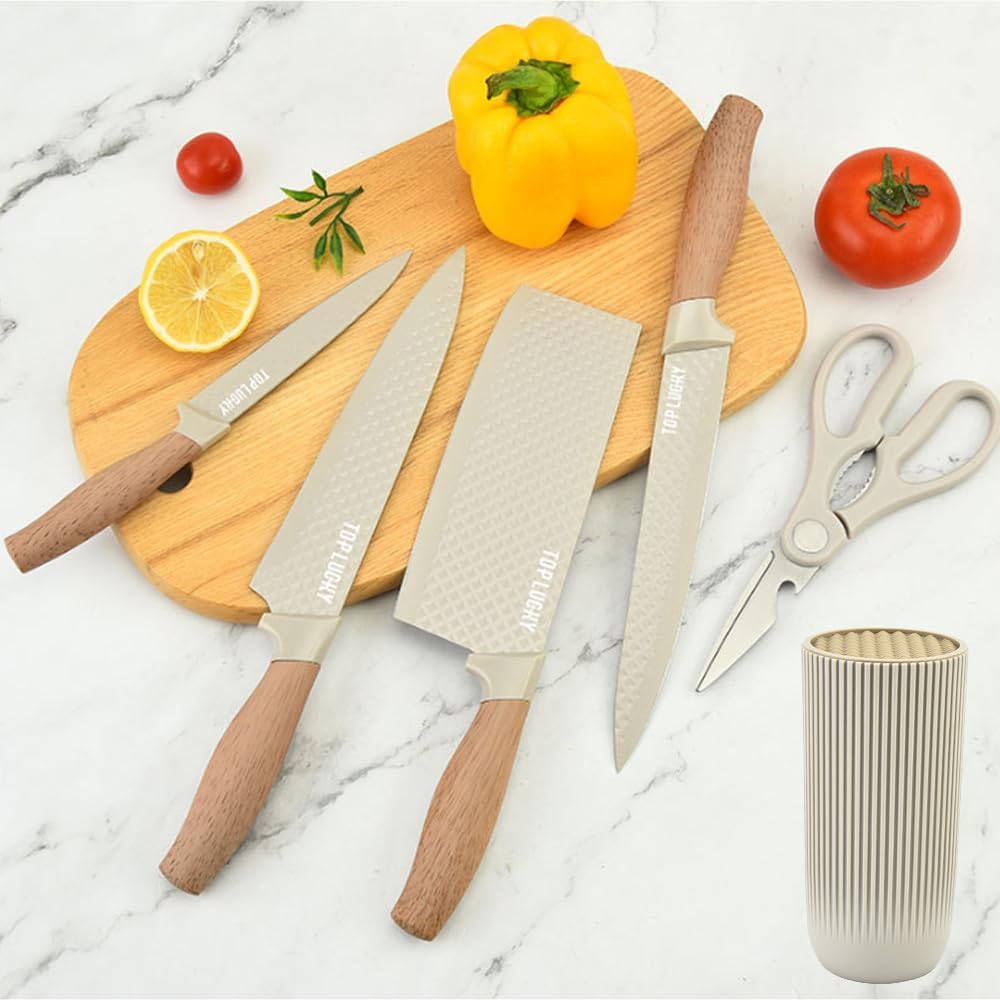 Knife Set, 6-Piece Black Kitchen Knife Set for Home, Anti-Rust Non-stick Stainless Steel Sharp Chef Knife Set with Universal Knife Block for Kitchen, Ergonomical Design (Black)