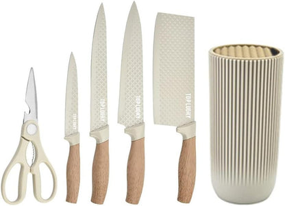 Knife Set, 6-Piece Black Kitchen Knife Set for Home, Anti-Rust Non-stick Stainless Steel Sharp Chef Knife Set with Universal Knife Block for Kitchen, Ergonomical Design (Black)