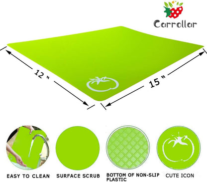 Flexible Plastic Cutting Board Mats, Colored Mats With Food Icons, Gripped Back, Cutting board Set of 4 (1)