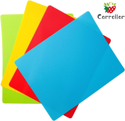 Flexible Plastic Cutting Board Mats, Colored Mats With Food Icons, Gripped Back, Cutting board Set of 4 (1)