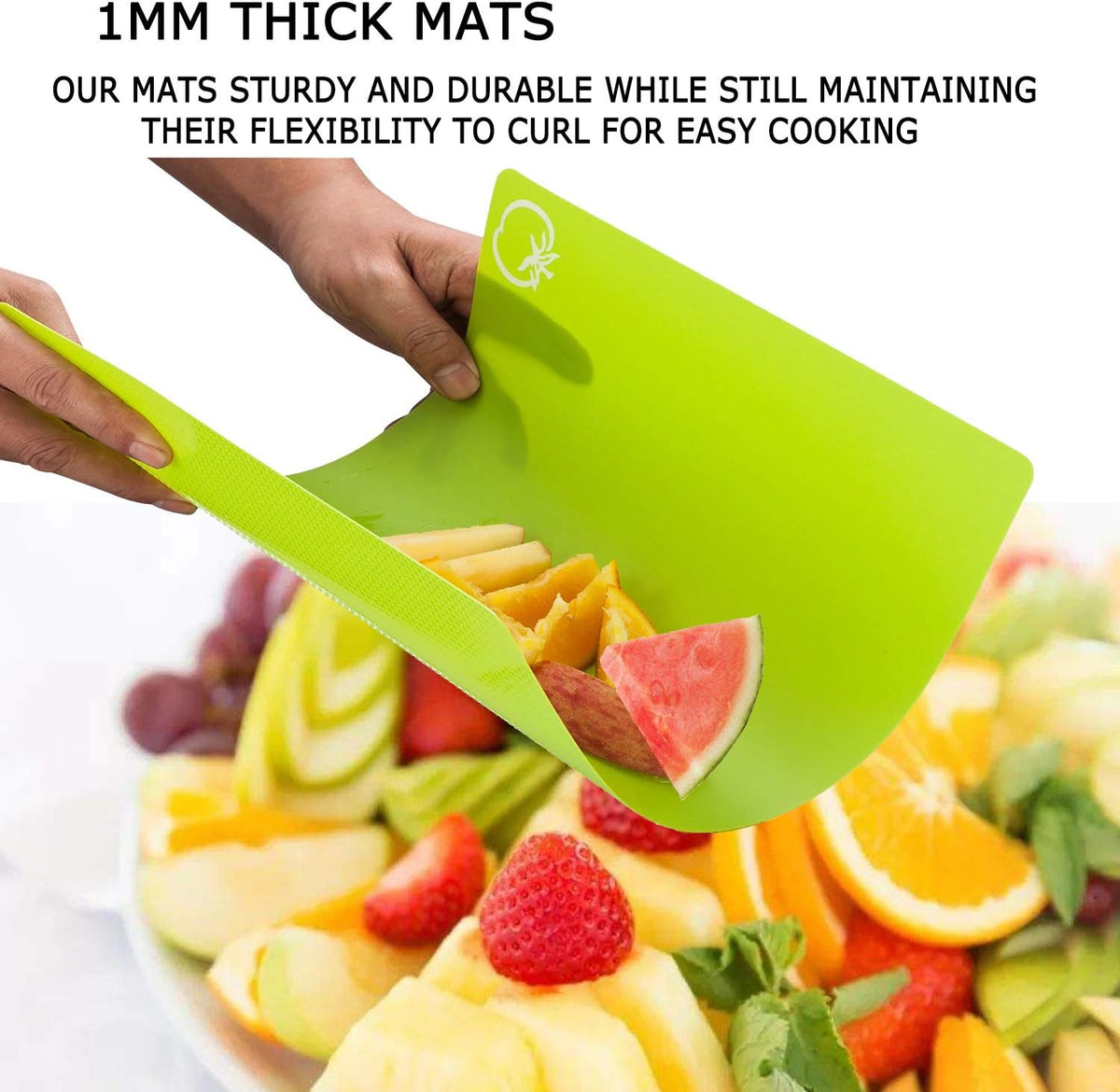 Flexible Plastic Cutting Board Mats, Colored Mats With Food Icons, Gripped Back, Cutting board Set of 4 (1)