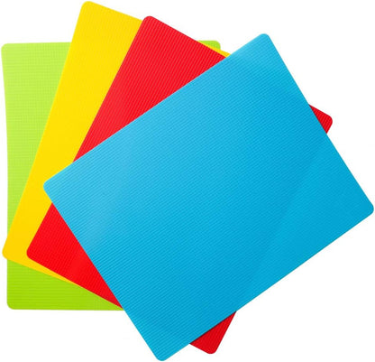 Flexible Plastic Cutting Board Mats, Colored Mats With Food Icons, Gripped Back, Cutting board Set of 4 (1)