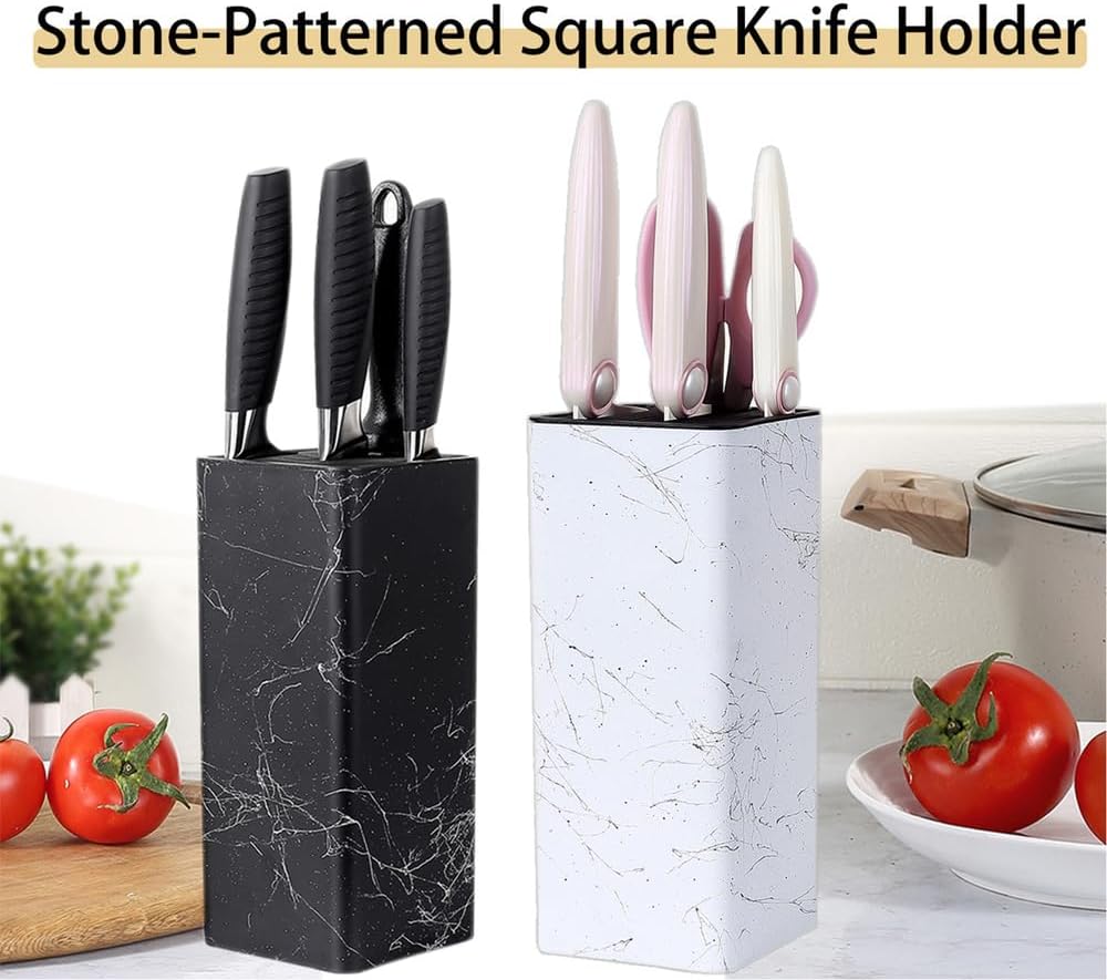 Universal Knife Block Holder,Stand Without Knives Safe Space Saver Large Volume Stable Knife Storage Detachable for Easy Cleaning - Square,C
