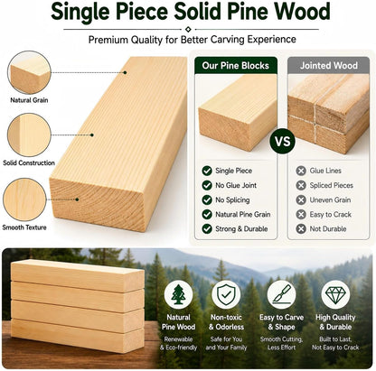 4 Pcs Unfinished Wood Blocks, 3x10x1 Inch Wooden Block, Wood Carving Blocks for Crafting Home Crafts DIY Supplies Carving Crafting