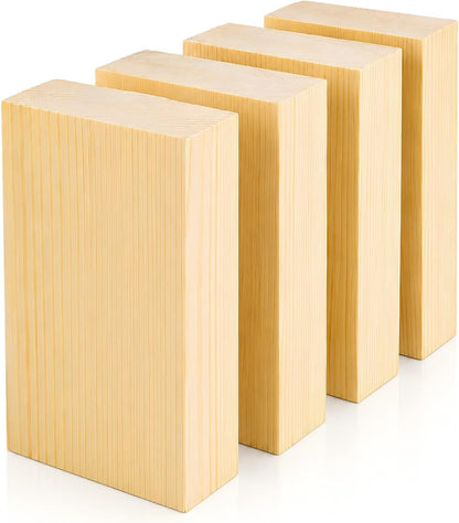 4 Pcs Unfinished Wood Blocks, 3x10x1 Inch Wooden Block, Wood Carving Blocks for Crafting Home Crafts DIY Supplies Carving Crafting