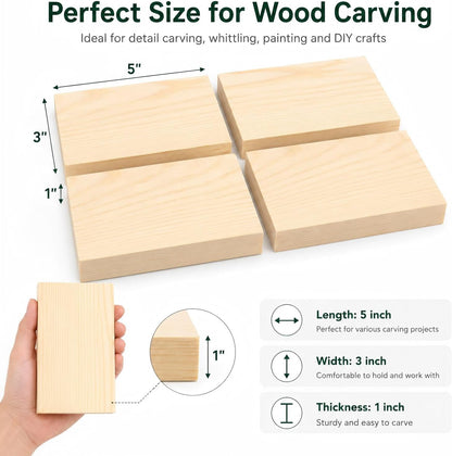 4 Pcs Unfinished Wood Blocks, 3x10x1 Inch Wooden Block, Wood Carving Blocks for Crafting Home Crafts DIY Supplies Carving Crafting