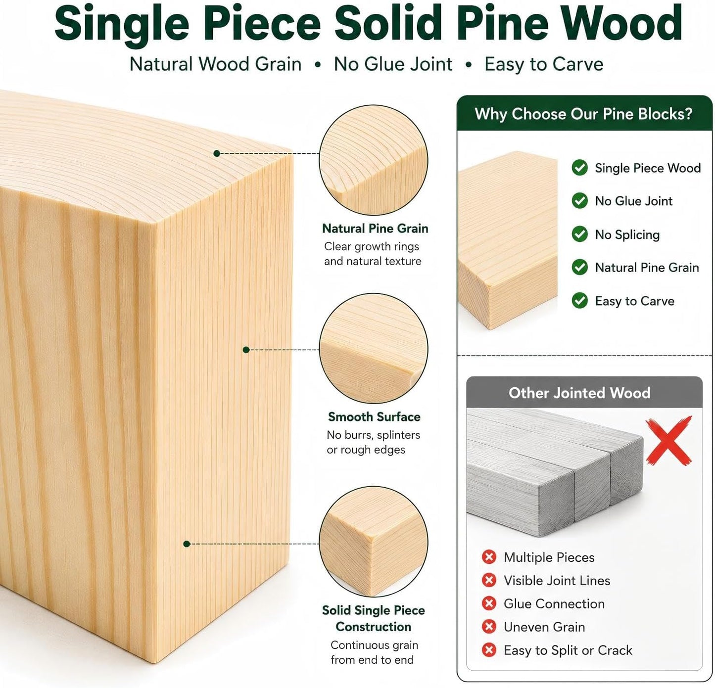4 Pcs Unfinished Wood Blocks, 3x10x1 Inch Wooden Block, Wood Carving Blocks for Crafting Home Crafts DIY Supplies Carving Crafting