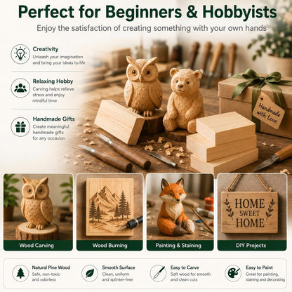 4 Pcs Unfinished Wood Blocks, 3x10x1 Inch Wooden Block, Wood Carving Blocks for Crafting Home Crafts DIY Supplies Carving Crafting