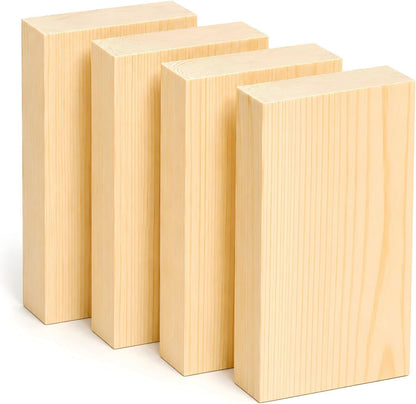 4 Pcs Unfinished Wood Blocks, 3x10x1 Inch Wooden Block, Wood Carving Blocks for Crafting Home Crafts DIY Supplies Carving Crafting