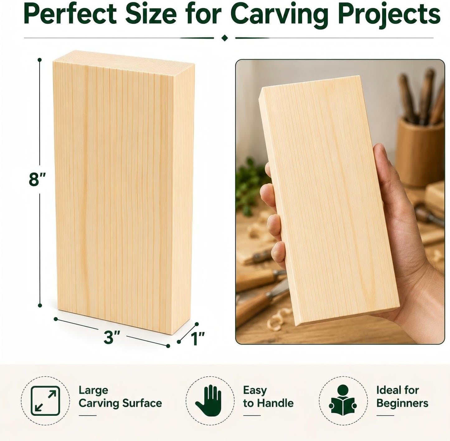 4 Pcs Unfinished Wood Blocks, 3x10x1 Inch Wooden Block, Wood Carving Blocks for Crafting Home Crafts DIY Supplies Carving Crafting