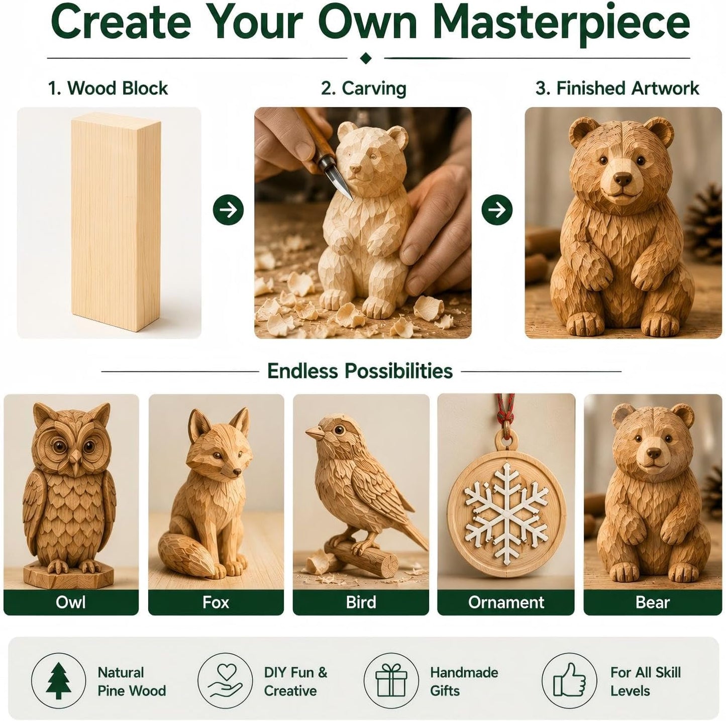 4 Pcs Unfinished Wood Blocks, 3x10x1 Inch Wooden Block, Wood Carving Blocks for Crafting Home Crafts DIY Supplies Carving Crafting