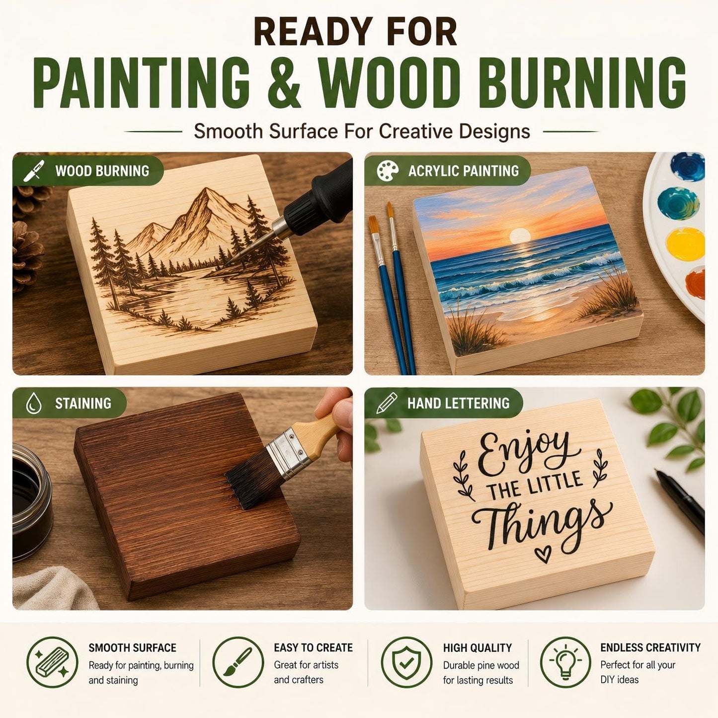 4 Pcs Unfinished Wood Blocks, 3x10x1 Inch Wooden Block, Wood Carving Blocks for Crafting Home Crafts DIY Supplies Carving Crafting