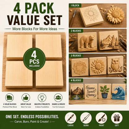 4 Pcs Unfinished Wood Blocks, 3x10x1 Inch Wooden Block, Wood Carving Blocks for Crafting Home Crafts DIY Supplies Carving Crafting