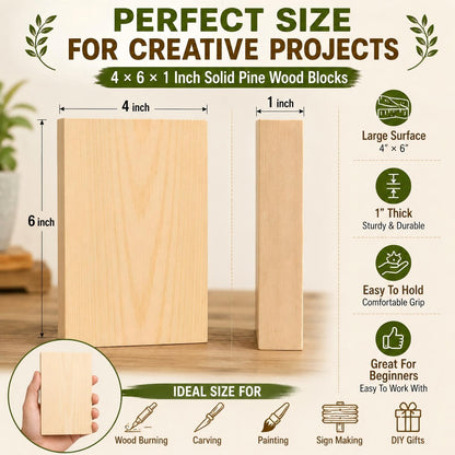 4 Pcs Unfinished Wood Blocks, 3x10x1 Inch Wooden Block, Wood Carving Blocks for Crafting Home Crafts DIY Supplies Carving Crafting